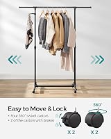 SONGMICS Clothes Rack with Castors Adjustable Height 97-165 cm Black LLR001B01 view 4
