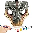 PaLeyFer Hard Plastic Dino Mask, 2&3 in 1 with Paints, Dinosaur Costume for Furry Girls Boys, Halloween Mask Costume