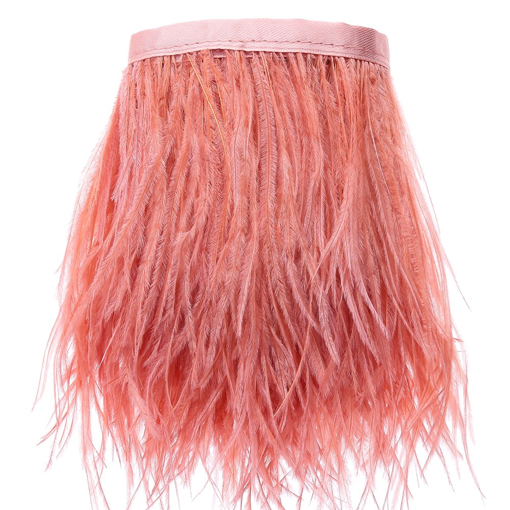 2 Yards Ostrich Feathers Fringe Trims - for Dress Sewing Crafts Costumes Decoration (Watermelon Red)