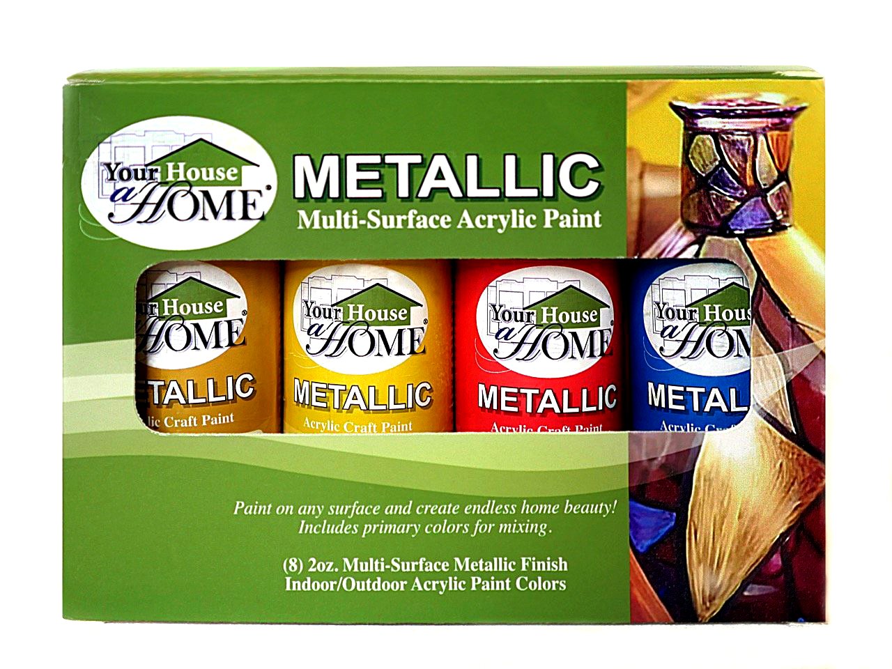 Metallic Multi-Surface Acrylic Craft Paint Set of 8, Great for Indoor/Outdoor use and Great for All Surfaces Including Paper, Canvas, Wood, Metal, Plaster, Plastic, Fabric, Glass, and Ceramics!