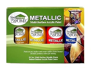 Metallic Multi-Surface Acrylic Craft Paint Set of 8, Great for Indoor/Outdoor use and Great for All Surfaces Including Paper, Canvas, Wood, Metal, Plaster, Plastic, Fabric, Glass, and Ceramics!