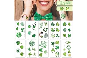 FURIMUK St. Patrick’S Day Tattoos Shamrock Temporary Tattoo Sticker Waterproof Clover Lucky Tattoos for Adults Kids Saint Patricks Day Costume Party Decor Supplies on Face Body 10 Sheets.