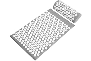 Fitvids Acupressure Mat and Pillow Set for Back/Neck Pain, Acupuncture Products to Relieve Muscle Fatigue, Improve Insomnia for Sedentary People, Acupuncture Eases Stress, Massage Mat, Grey