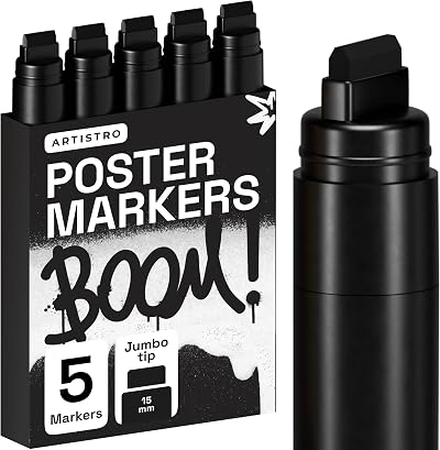 ARTISTRO 5 Black Acrylic Paint Pens Jumbo Tip Water-Based Multisurface