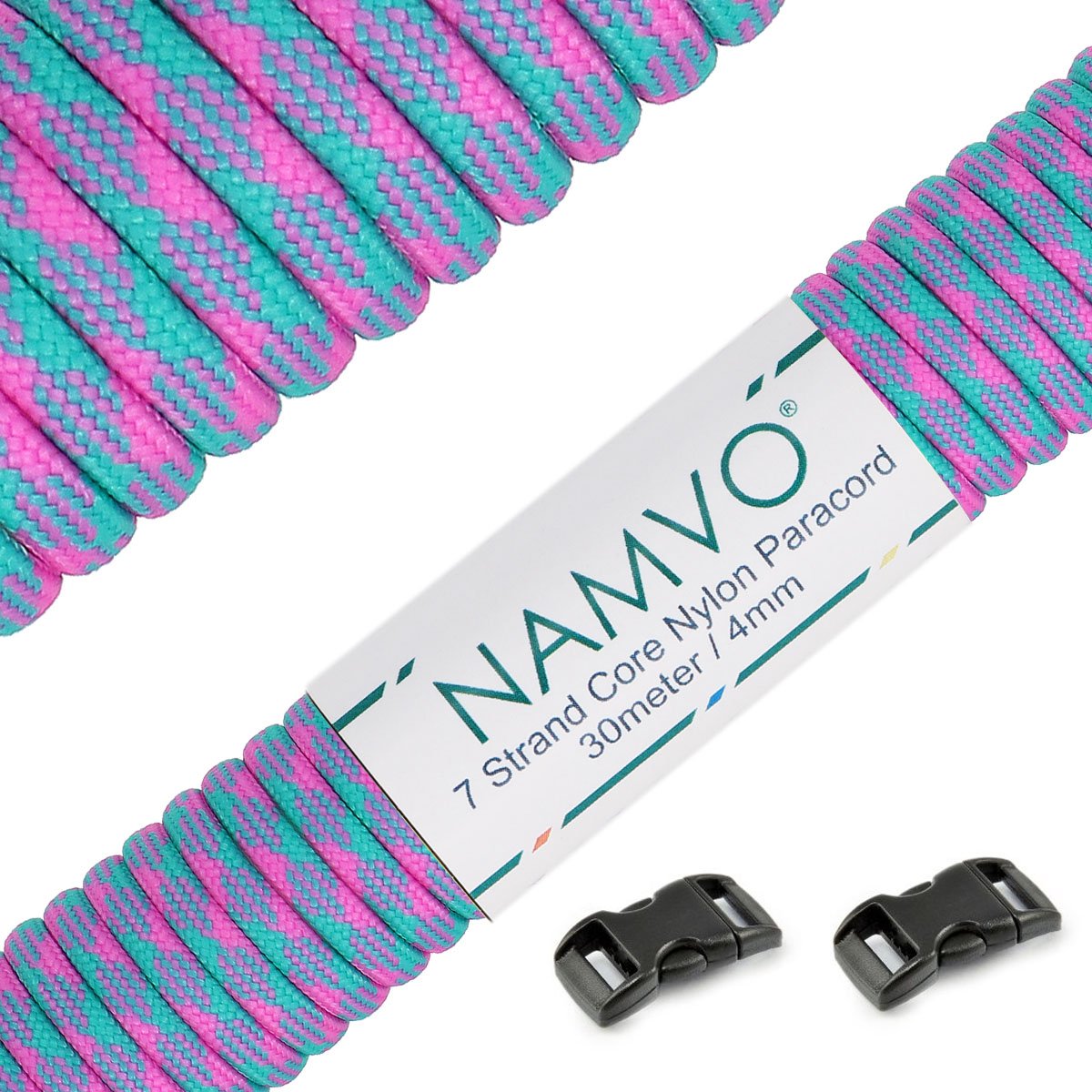 Namvo 550 Paracord Mil Spec Type III 7 strand parachute cord Total Length 100ft / 30 Meters, Glitter + Lake Blue