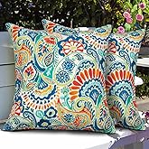 Magpie Fabrics Patio Pillow Covers ONLY 18"x18", Set of 2, Fade-Resistant Outdoor Indoor Cushion Cases Decorative Throw Pillowcase Shell for Couch Garden Furniture -Paisley Multi
