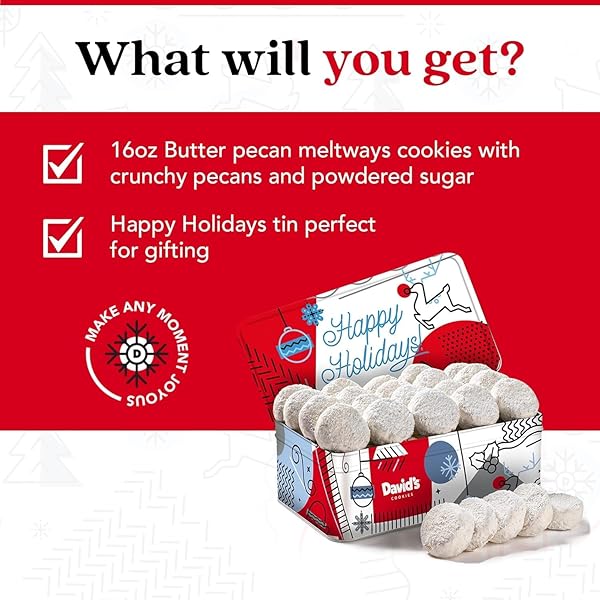 DAVID’S COOKIES WINTER WONDERLAND BUTTER PECAN MELTAWAY TIN – DELICIOUS WITH CRUNCHY PECANS – SOFT & MELT IN YOUR MOUTH FLAVORFUL SNACK, GOURMET HOLIDAY FOOD GIFT BASKET 16OZ