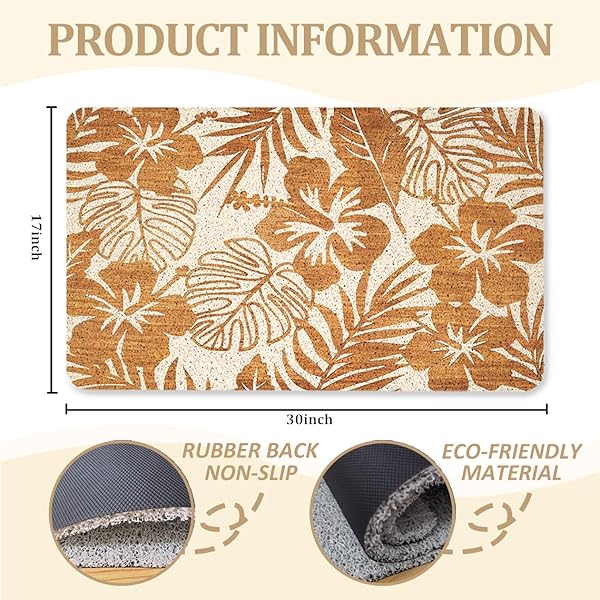 WARDOS BOHO BOTANICAL DOOR MAT, BEIGE TROPICAL MONSTERA LEAF FLORAL DOORMAT FOR FRONT DOOR INDOOR OUTDOOR ENTRANCE PORCH, NEUTRAL BOHO WELCOME MAT OUTSIDE, BOTANICAL BATHROOM DECOR, 17X30 INCHES