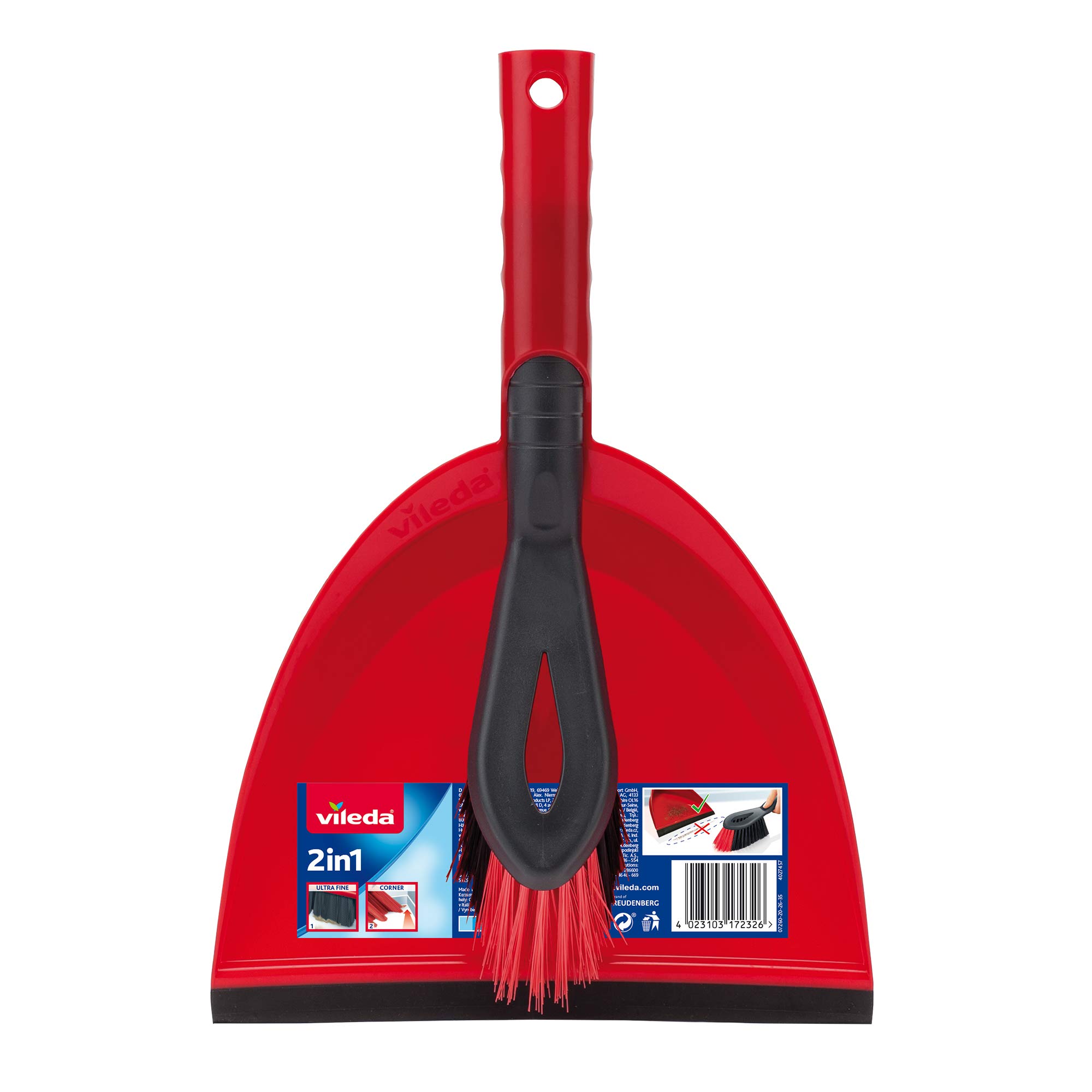 Vileda 2-in-1 Dustpan Set, Red