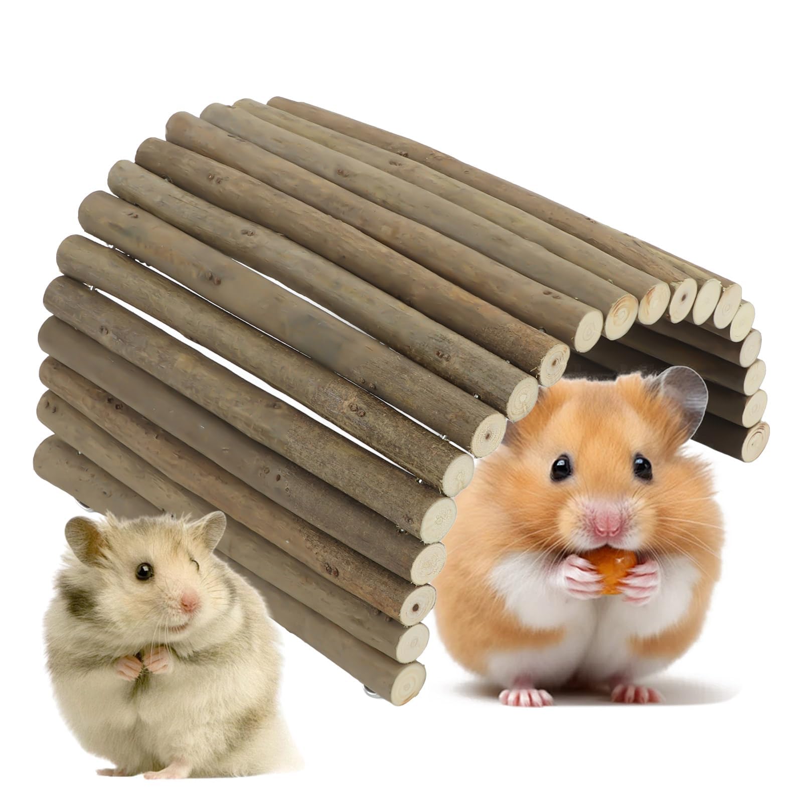 Wood Hamster Bridge, Guinea Pig Bendy Bridge Tunnel Bunny Wooden Ladder Chew Tunnel Hiding House Fence Flexible Climbing Stair Small Animal Hideout Habitat Small Pets Chew Toy (20 x 40CM)
