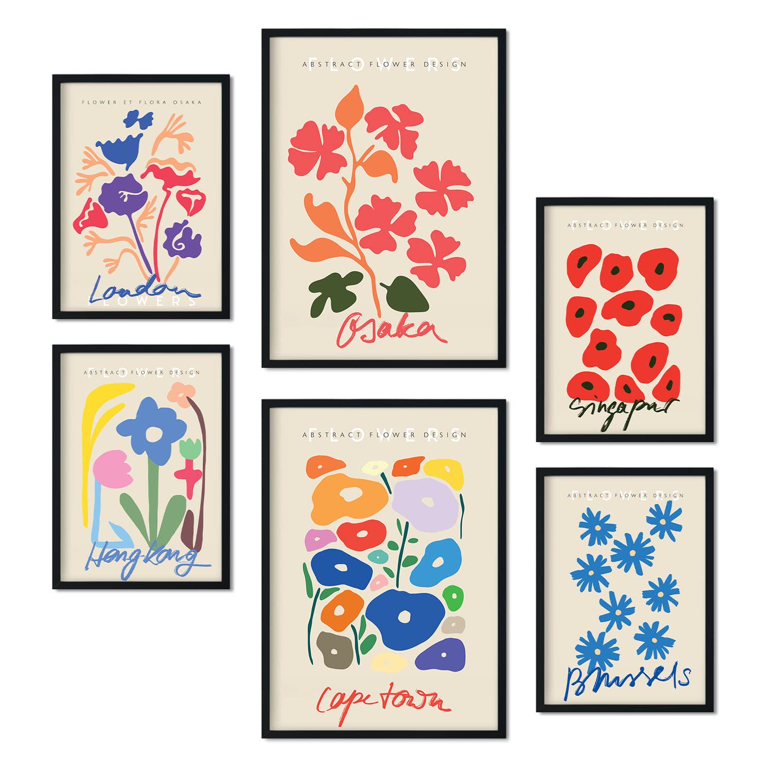 Nacnic Set of 6 Floral posters. Collection of posters in collage aesthetic for interior decoration. Sizes A3 and A4. Frameless.