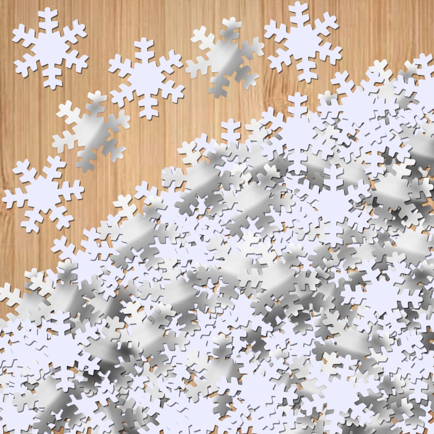 HOWAF Christmas Snowflake Confetti, Silver and White Snowflakes Confetti Mixed Table Decoration for Xmas Party, Winter Frozen, Wedding, Birthday, New Year Holiday Party Christmas Decorations