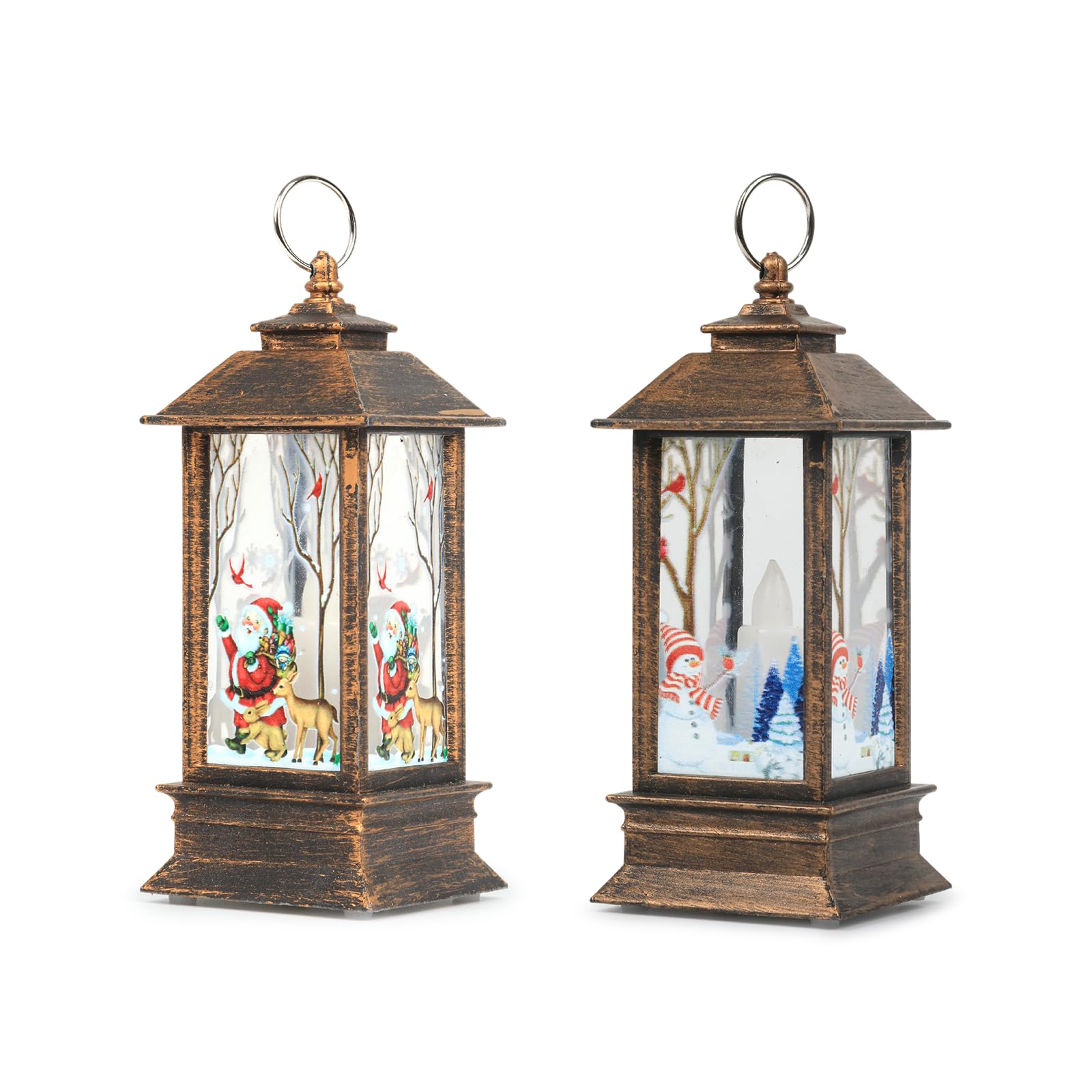 Christmas Lanterns Indoor 2PCS Christmas Lanterns Outdoor Xmas Lantern with LED Tea Light Candles Santa Claus Snowman Christmas Decoration Lights for Xmas Decor Ornaments Party Decor Gifts