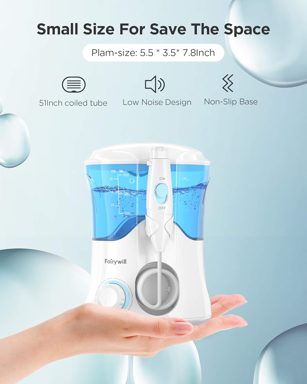 Water Flosser for Teeth, Fairywill Dental Oral Irrigator with 8 Jet Tips,10 Adjustable Modes,600ML Water Tank,Non-Slip Base,Quiet Professional Electric Flosser for Braces Care,Teeth Cleaner,White: Beauty