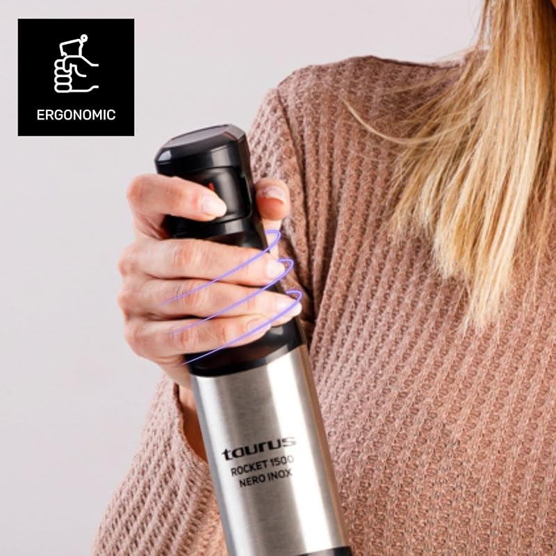 Liquidificador profissional Rocket 1500 Nero Inox 1500W com regulador sem degraus Vara de lâmina em aço inoxidável Toque suave com proteção contra salpicos Exaustor Lavar loiça Seguro para lavar loiça Uso diário Uso fácil