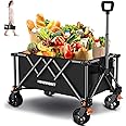 Hikevent Collapsible Wagon Cart Foldable with 220lbs Weight Capacity, Utility Grocery Shopping Cart with Wheels, Lightweight Portable Folding Wagon for Garden Sports Beach and Camping, Black