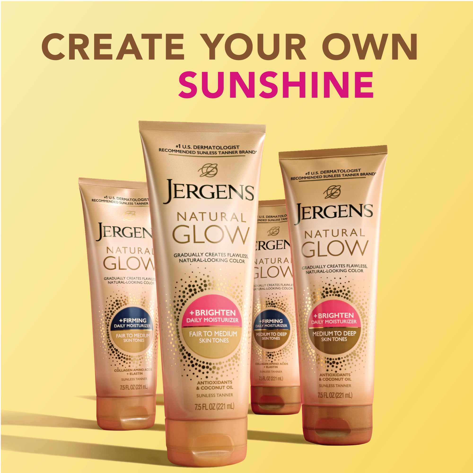 Jergens Natural Glow +Firming Self Tanner Body Lotion, Fair to Medium Skin Tone, Sunless Tanning Moisturizer with Collagen and Elastin. Helps to Visibly Reduce Cellulite, 7.5 Fl Oz