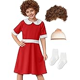 BesserBay Girls Halloween Cosplay 3-Piece With Wig Peter Pan Collar Costume Short Sleeve A-line Red Dress