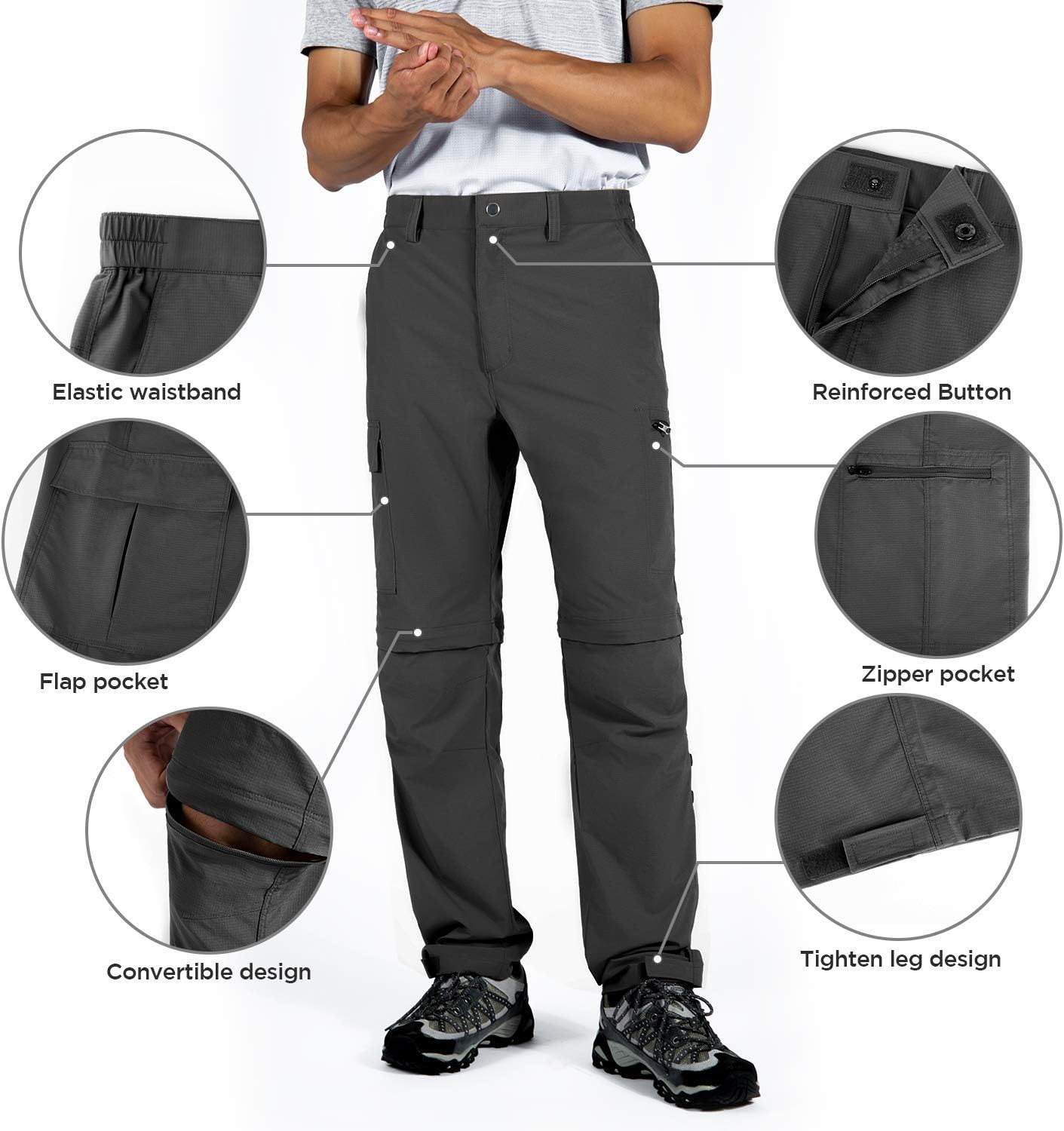 Wespornow Men's-Convertible-Hiking-Pants Quick Dry Lightweight Zip Off Breathable Cargo Pants for Outdoor, Fishing, Safari : Clothing
