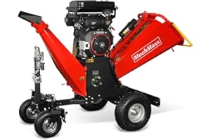 MechMaxx 8'' Inch ZONSEN 1000cc 35hp E-Start Gas Powered Engine 4-Wheels Wood Chipper Shredder Mulcher with Towbar/Tail Light/Emergency Stop Switch, Model B200 Red