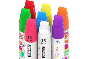 Funcils 8 Washable Window Markers for Cars - 15mm Jumbo Colored Markers - Neon Paint Chalk Markers for Glass, Chalkboard, Blackboard, Bistro, Menu Board - Chalk Pens for Teachers, Kids, Businesses