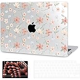 G JGOO Compatible with MacBook Air 13 inch Case 2026 2025 2024 2023 2022 M4 A3240 M3 A3113 M2 A2681, Clear Hard Shell for MacBook Air 13.6 inch Case + Keyboard Cover + Screen Protector, Pink Florets