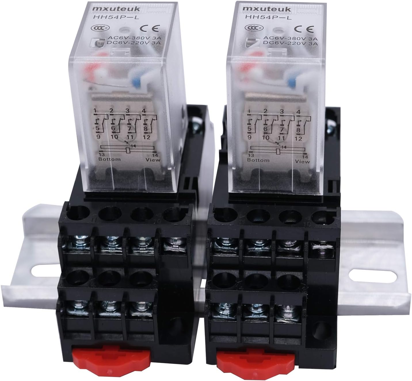 mxuteuk 2pcs HH54P AC 220V/240V LED Indicator Electromagnetic Power Relay 14 Pin 3A Coil Relays 4PDT with Socket Base,with DIN Slotted Aluminum Rail - Image 5