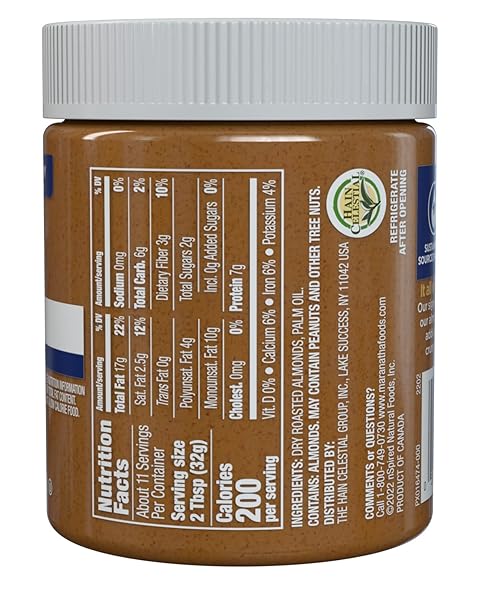 MARANATHA NATURAL CRUNCHY ALMOND BUTTER, NO STIR, NO SUGAR OR SALT ADDED , 12 OUNCE JAR