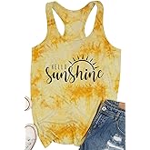 Womens Tank Tops Summer Shirts - Sleeveless Sunshine Graphic Shirt Casual Loose Vest Vacation Classic-Fit Shirt Cami
