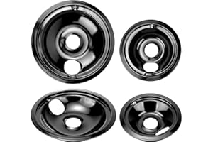 WB31M20 WB31M19 Black Porcelain Drip Pans Replacement for G-E Hot-point Electric Rang/Stove Fetechmate Electric Stove Burner Drip Pans of 4 Replace WB31T10014, WB31T10015, WB31M0019, WB31M0020-Style B