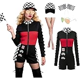 GOBWCOT 6Pcs Race Car Driver Costume Women Racecar Bodysuit Pit Crew Outfit Sexy Halloween Dress Up Adult