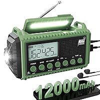 12000mAh Emergency Radio - AUTO NOAA Weather Alert, Solar Hand Crank AM/FM/SW/NOAA, Flashlight, Phone Charger, SOS Siren, Survival Kit for Camping, Storms, Power Outages