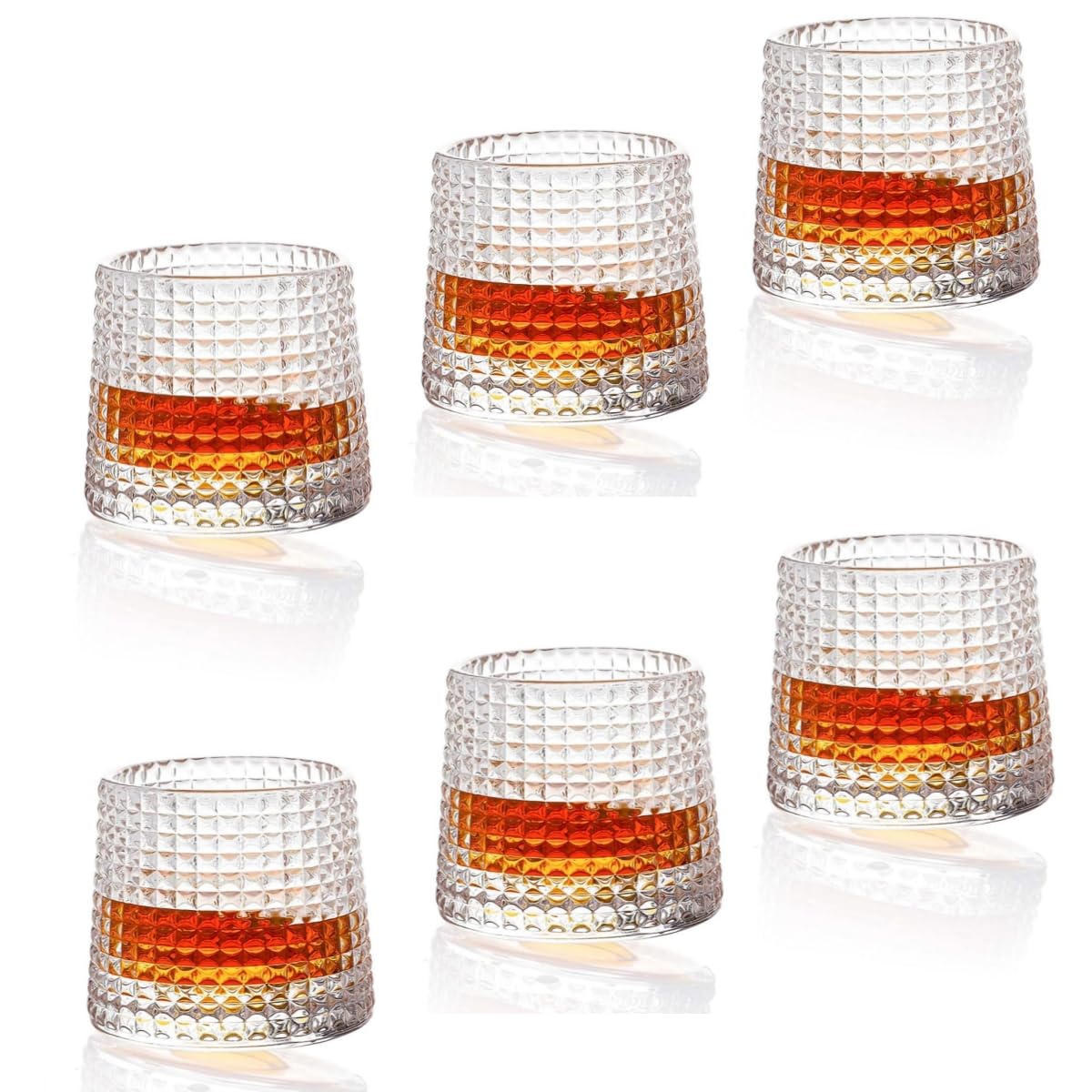 Sthrucrack Whiskey Glasses Rotatable Decompression - Old Fashioned Set of 2 Bar Style Glassware for Bourbon Scotch Rum (6 Pack Checkered, 300ml(10oz))