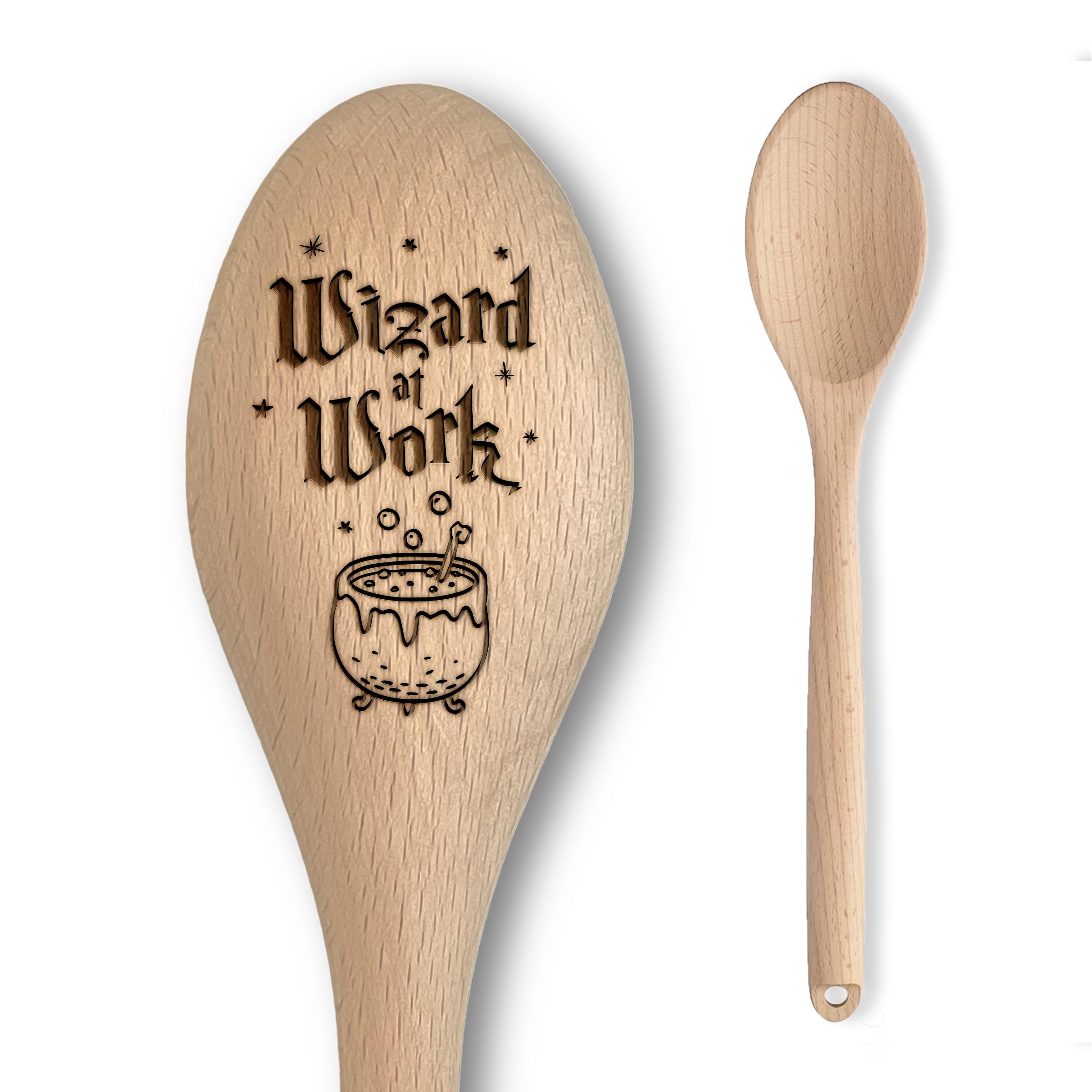 Harry The Wizard Baking Gift - Wooden Spoon Wand - Engraved Inscription - Cooking Baking Gift for Men & Women - Unofficial Fan Item (Wizard at Work)