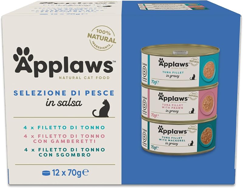 cibo umido 100 % naturale per gatti adulti, selezione di pesce in salsa multipack, 12 × 70 g lattine