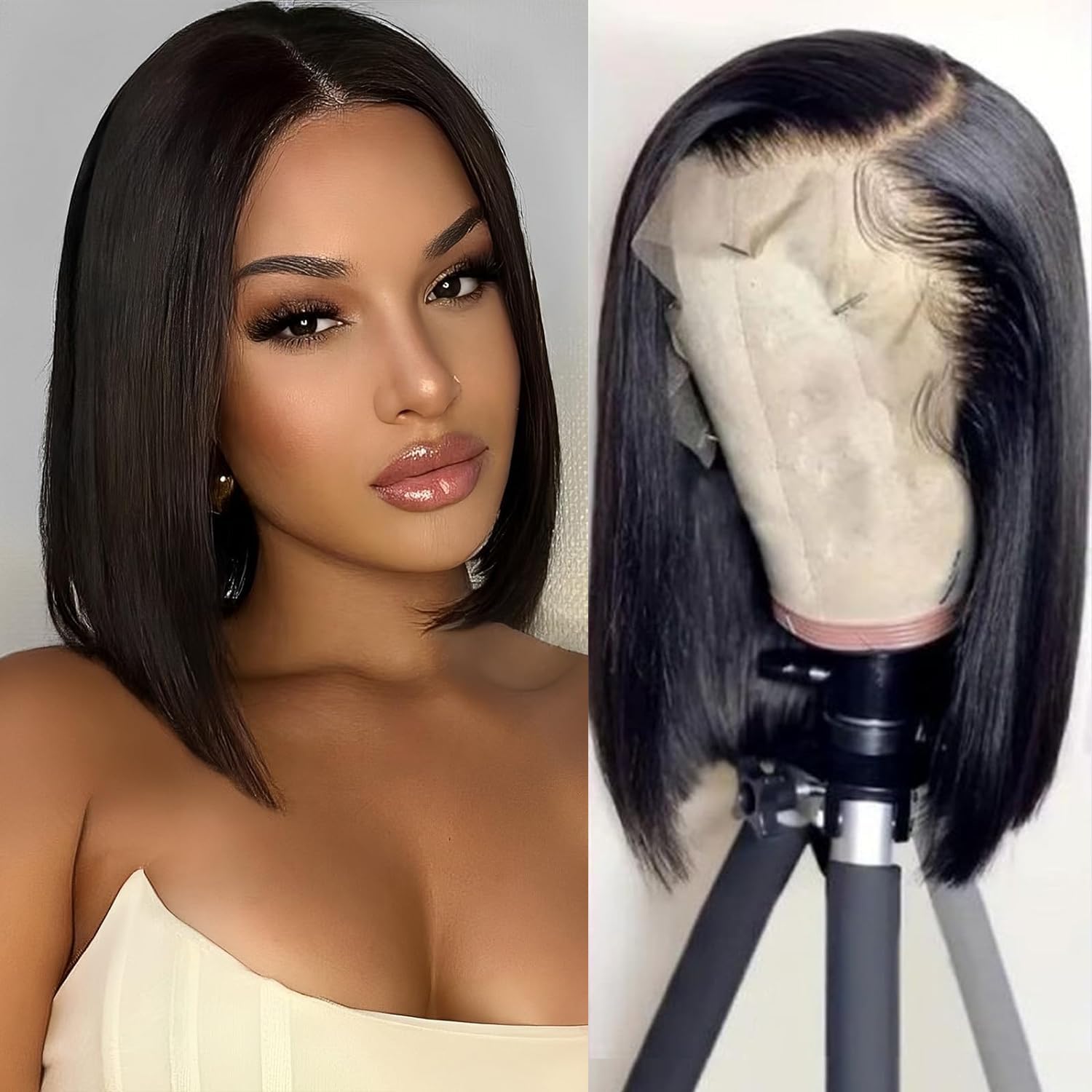 Lace Front Bob Wig Human Hair 13X4 Lace Front Wig 150% Density Brazilian Virgin Wig Human Hair Short Straight Bob Wigs Natural HD Transparent Natural Color 12 Inch