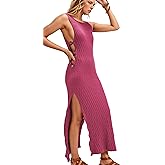 APRMUQIN Women's 2025 Summer Bodycon Midi Dress Sleeveless Ribbed Knit Sweater Dresses Vacation Party(Rosered-S)