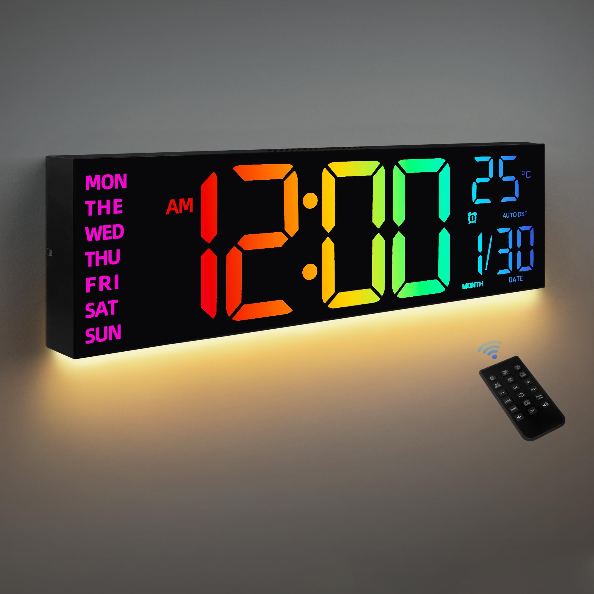 Photo 1 of ***Missing Control***
HAITANG 8 Colors Digital Wall Clock, 16.2" Large Digital Clock with Temperature, Date, Auto DST, Night Light, Auto Brightness Dimmer, 24/12-hour Wall Clock for Living Room Office Classroom Gym.