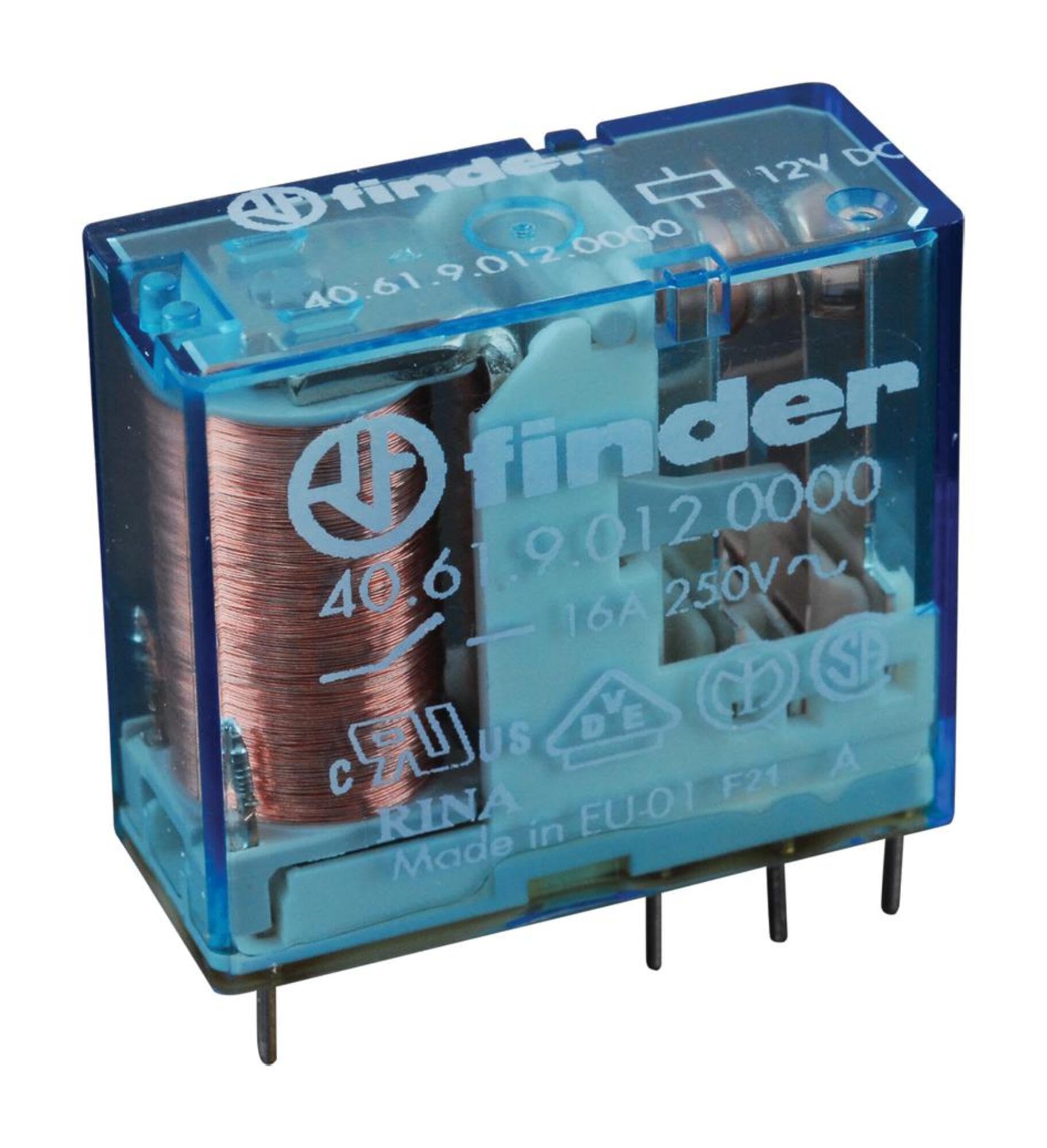 RELE Series 40 Standard 12 VDC 1 circuitosconmutados 6 Pin 16 A mini-rele Printed Circuit 29 x 25 x 12.4 mm Finder 40.61.9.012.0000