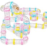 94 Pcs DIY Hamster Tunnel Tube Set, Clear Small Animal Cage Tube Kit Can Easy Viewing, 2-Inch Diameter Exercise Playground for Dwarf Hamsters, Mice &amp; Gerbils