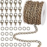 SUNNYCLUE 32.8 Feet/10M 5mm Aluminum Link Chain Necklace Chain Kits Antique Bronze Metal Iron Twist Cable Curb Link Set with Brass Jump Rings Alloy Lobster Claw Clasps for Jewelry Bracelet DIY Crafts
