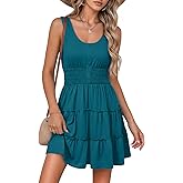 Dokotoo Womens Summer Dresses 2026 Sleeveless Button Down Smocked Empire Waist Ruffle Tiered Casual Swing Mini Dress