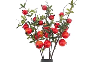 Woration 3PCS Artificial Pomegranate Tree Branches 37.4 inch Fake Vivid Fruit Pomegranate Berries Branches Lifelike Props Vase Home Party Decoration