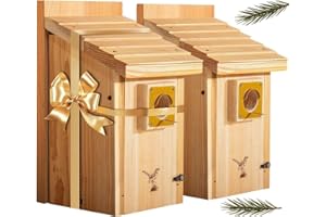 CEDAR ALPHA Premium 2pk XXXLL Bluebird Houses for Outside,Heavy Duty Western Red Cedar Audubon Bird House for Outdoor,Wall Pole Mountable,1.5” Metal Predator Guard Hole 13/16" Thick,Base Mesh Assembling Need