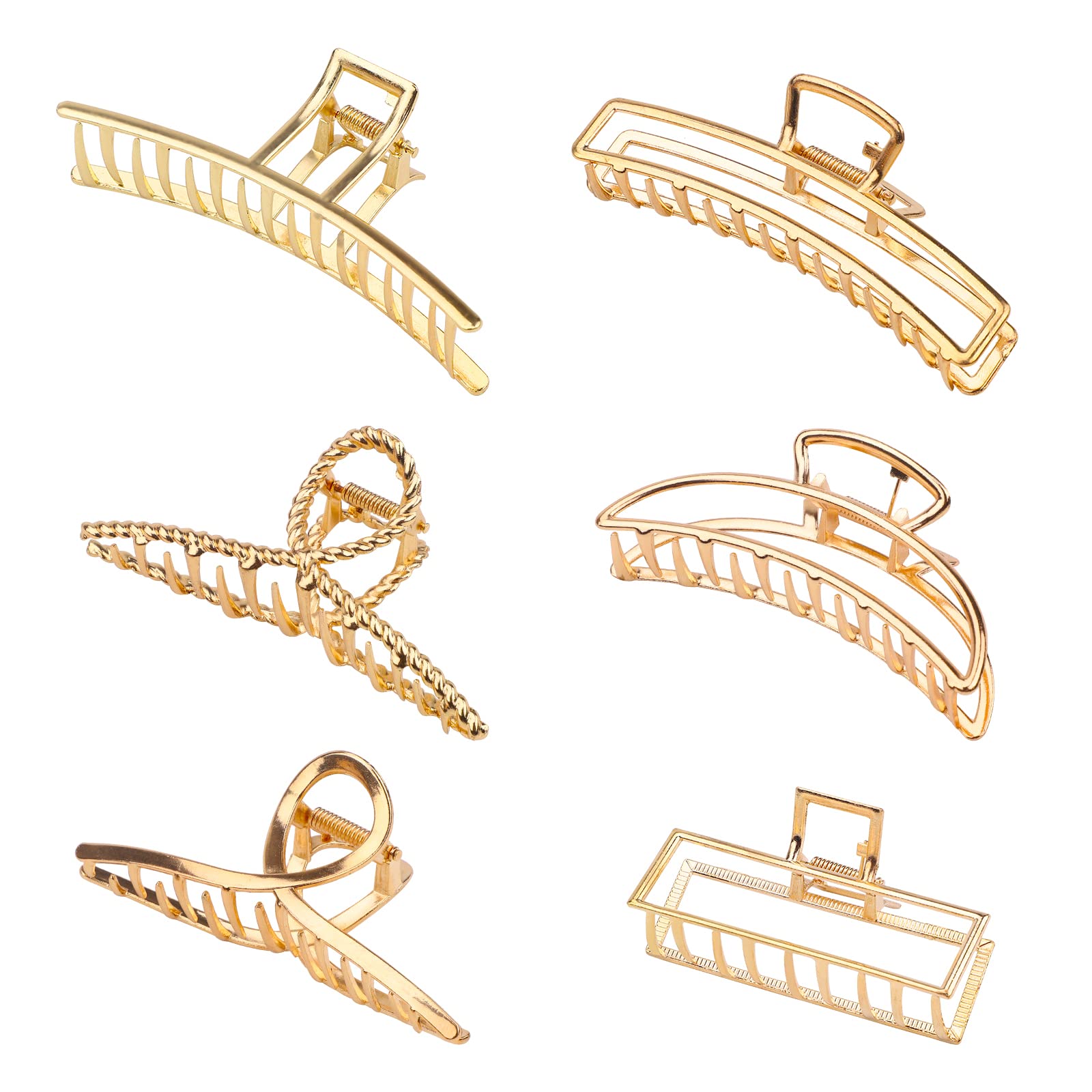 6 Pcs Hair Claw Clips for Women Girls Metal Golden Nonslip Large Hair Claw Clip Nonslip Strong Hold Hair Clips Crescent Hairpin for Thick Thin Hair Fashion Hair Styling Accessories (Gold)
