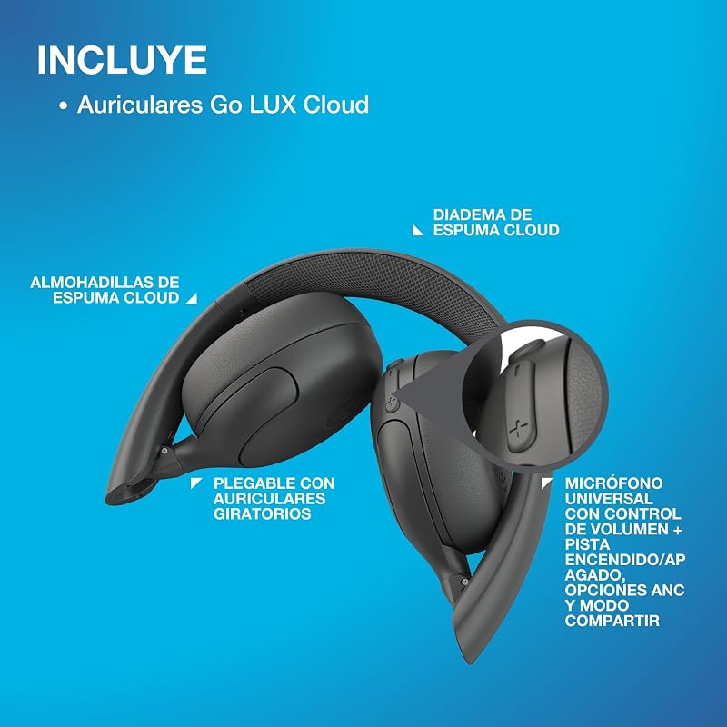 Go Lux ANC Auriculares Bluetooth - Cancelación Ruido, Grafito