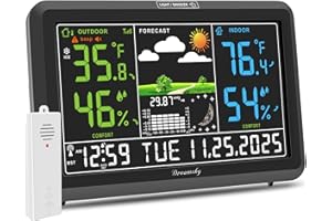 DreamSky Weather Station Indoor Outdoor Thermometer Wireless with Digital Atomic Clock for Home, Large Display with Dimmer, USB Port, Inside Outside Temperature Humidity Monitor (Adapter Powered)