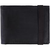 CTM Men's Bifold Wallet with Elastic Keeper Strap, Brown | Leather bifold, 4.25 x 3.5 in. with an elastic keeper band, 8 card slots, 2 side pockets and 2 ID windows.