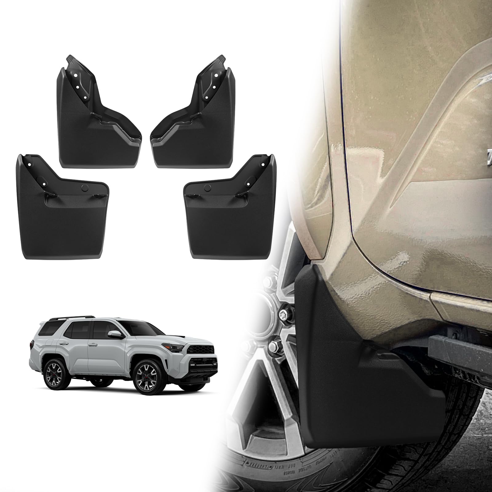Photo 1 of Muslogy Mud Flaps Splash Guards Compatible with Toyota 4Runner 2025 2026 Accessories 6Gen 4Runner Front and Rear Mud Guards 4PCS Drilling Heavy Duty Fender Mudguards Kit with Hardware Accessories