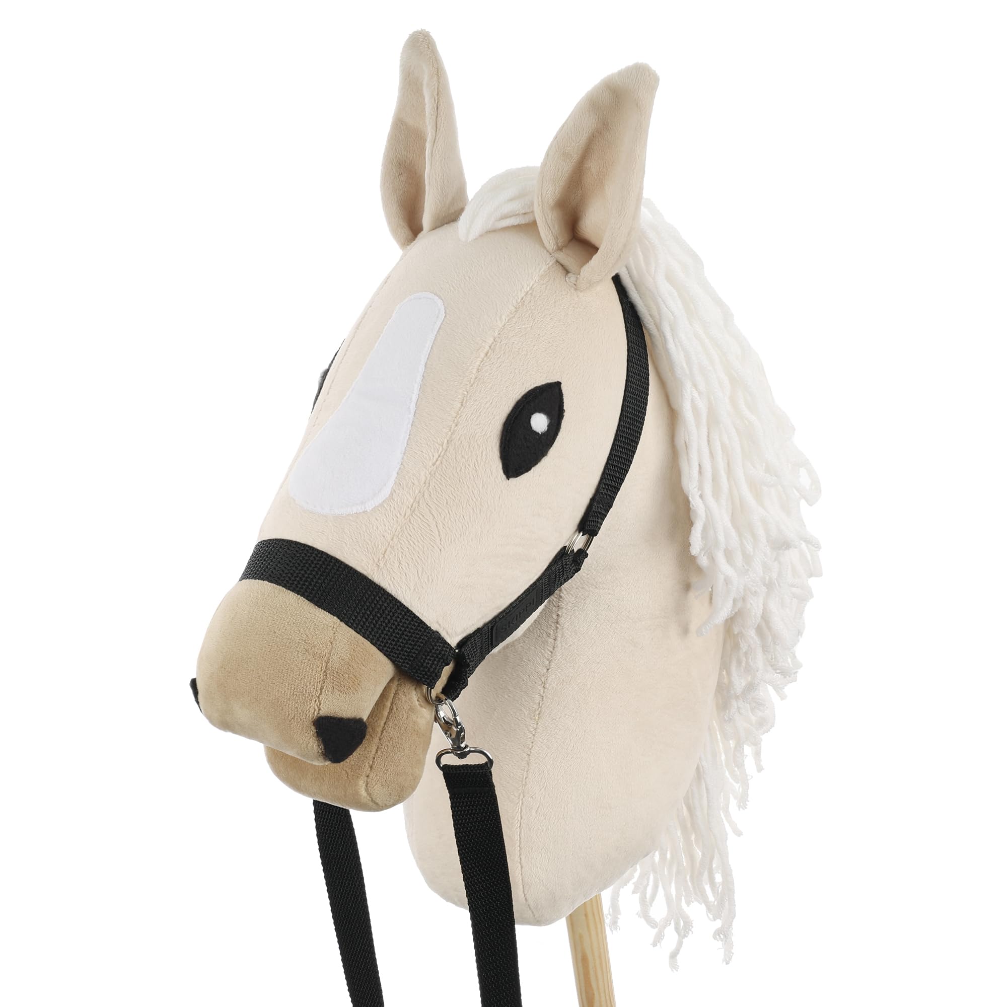 SKIPPI Hobby Horse Almond, Palomino, Halter and Reins Included, Large A3 Size, Ecru, Light Beige Horse on a Stick